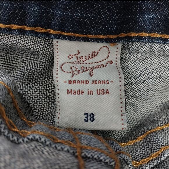 TRUE RELIGION! ULTRA COOL BLUE DENIM W/FADE STRAIGHT LEG W/RED JEANS! SZ 38 X 30 - Picture 9 of 11